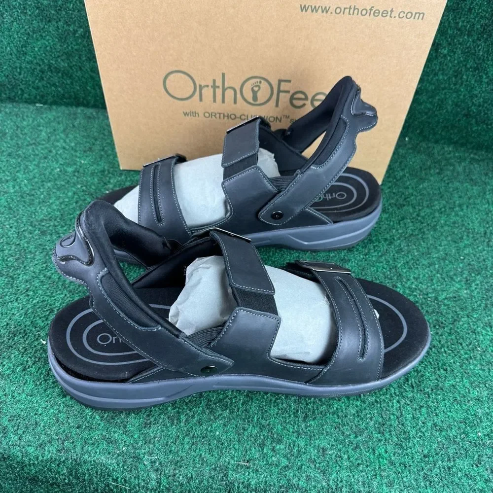 Orthofeet Jupiter Hands-Free Sandals Black Leather Men's Size 14 X-Wide 4E